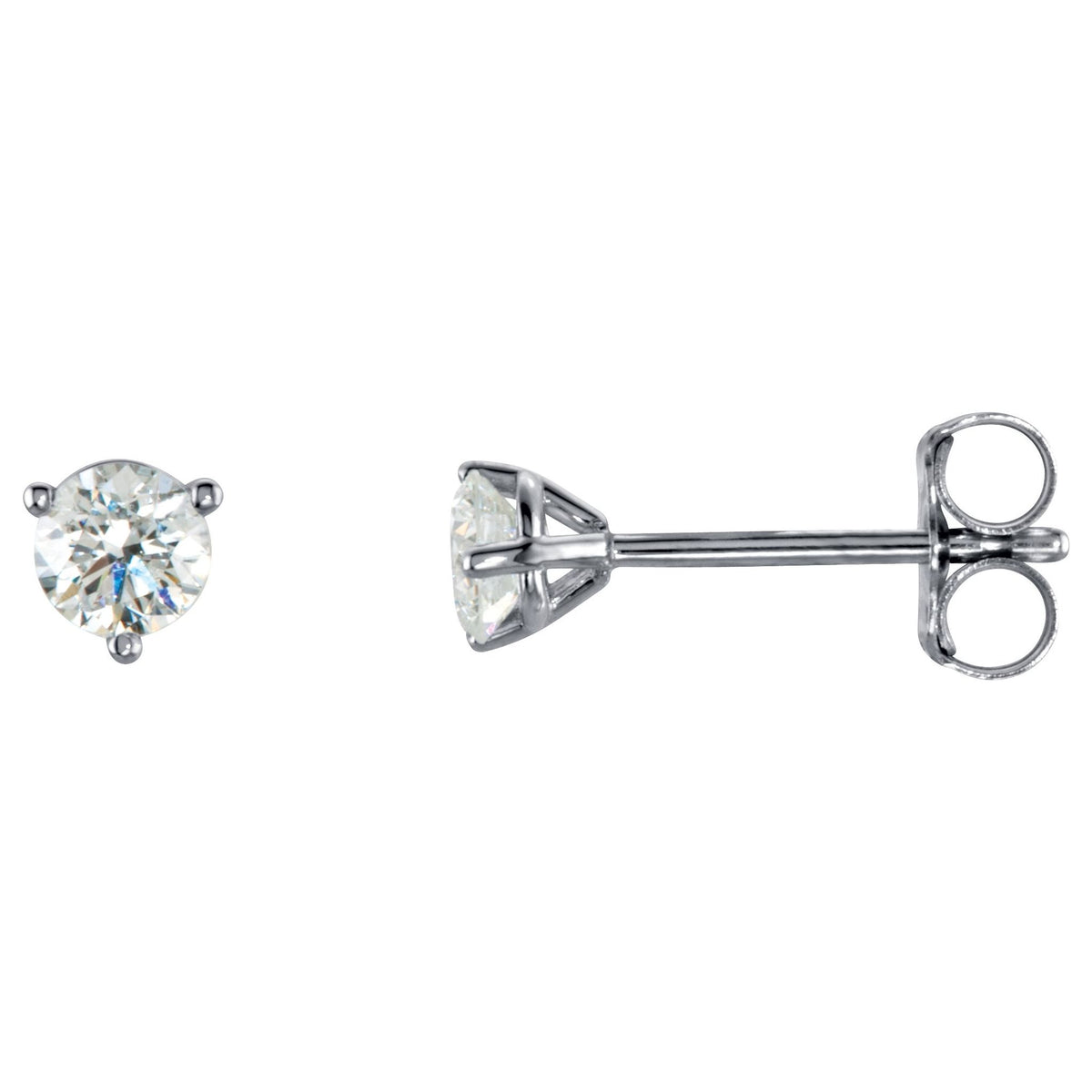 Round Diamond 3-Prong Cocktail-Style Stud Earrings in 14K Gold or Platinum - 14K White Gold