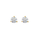 Round Diamond 3-Prong Cocktail-Style Stud Earrings in 14K Gold or Platinum - 14K Yellow Gold
