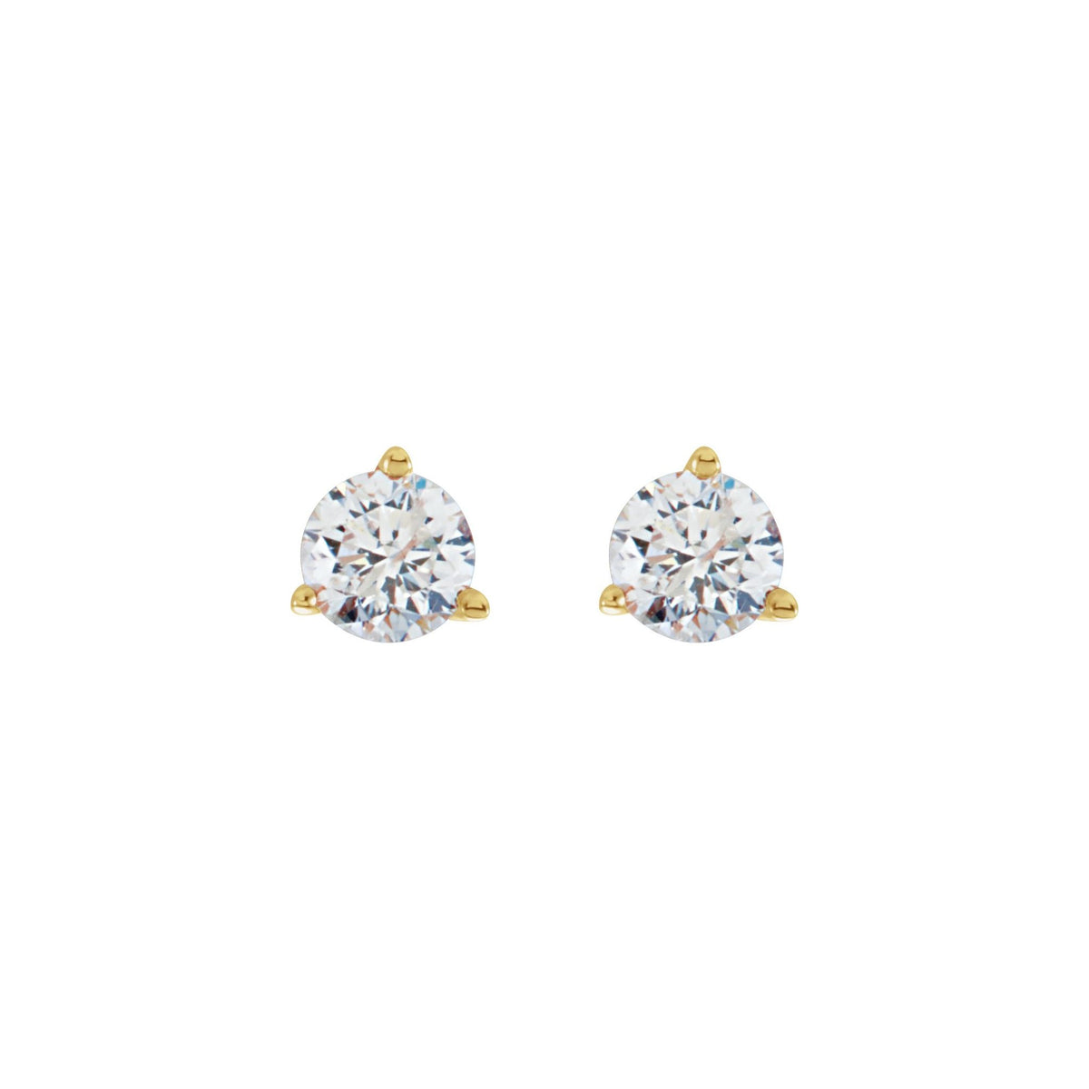 Round Diamond 3-Prong Cocktail-Style Stud Earrings in 14K Gold or Platinum - 14K Yellow Gold
