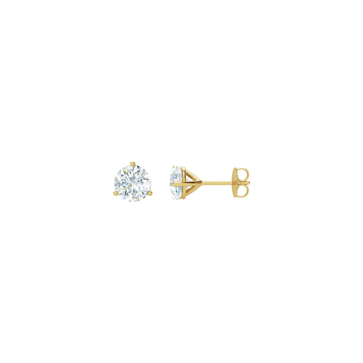 Round Diamond 3-Prong Cocktail-Style Stud Earrings in 14K Gold or Platinum - 14K Yellow Gold