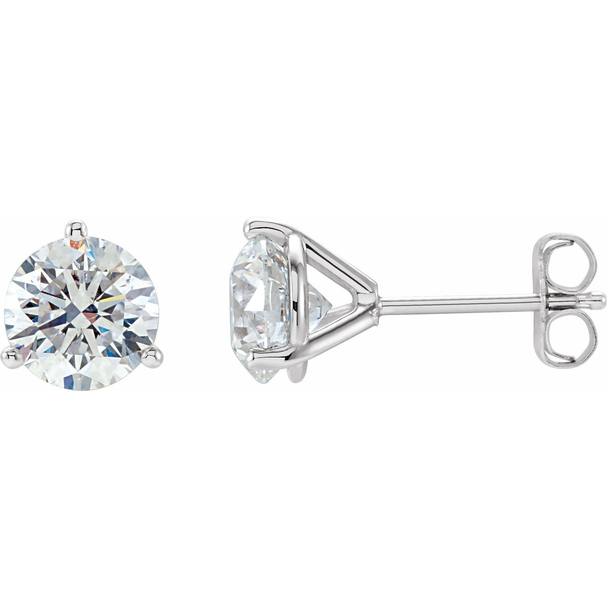 Round Diamond 3-Prong Cocktail-Style Stud Earrings in 14K Gold or Platinum - 14K White Gold