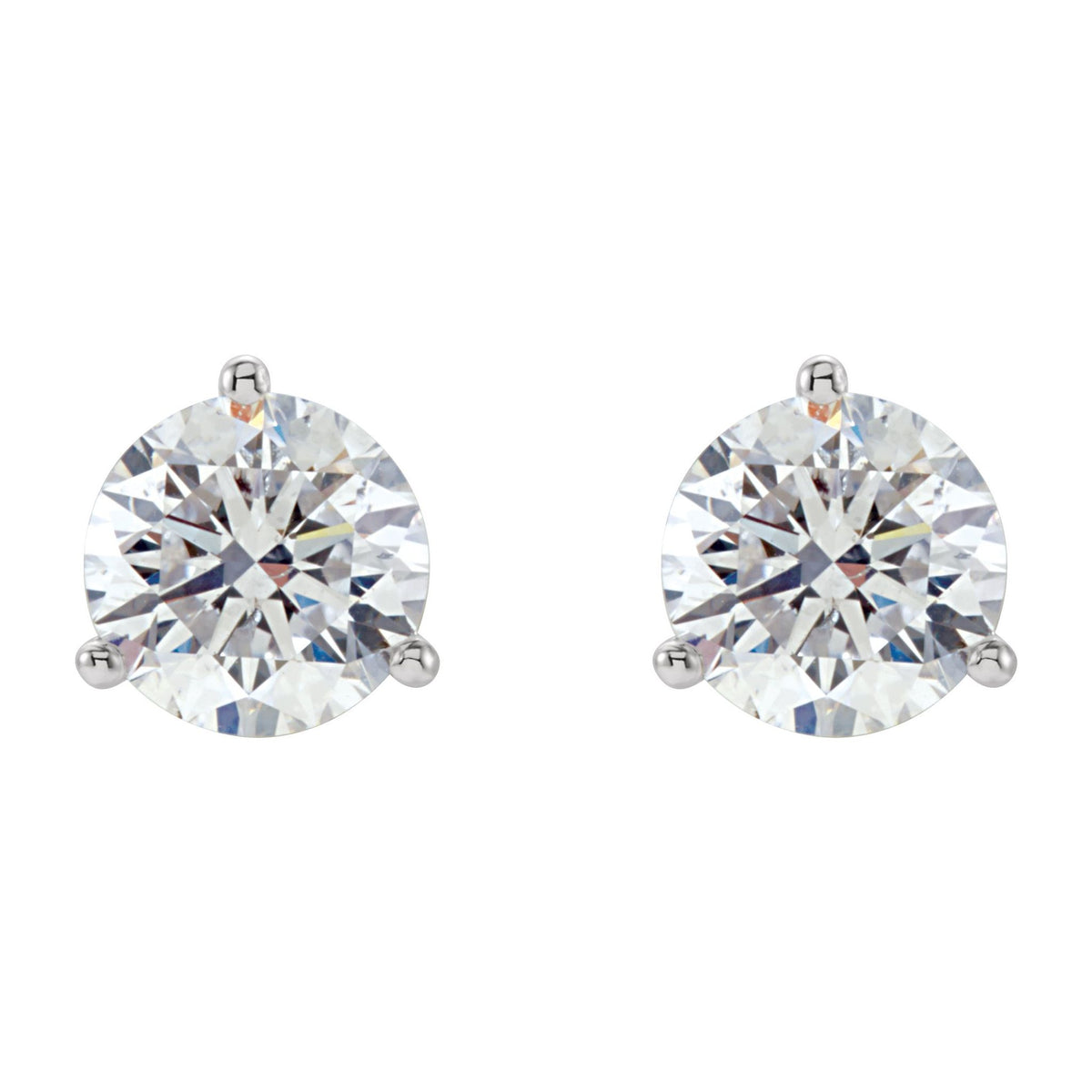 Round Diamond 3-Prong Cocktail-Style Stud Earrings in 14K Gold or Platinum - 14K White Gold
