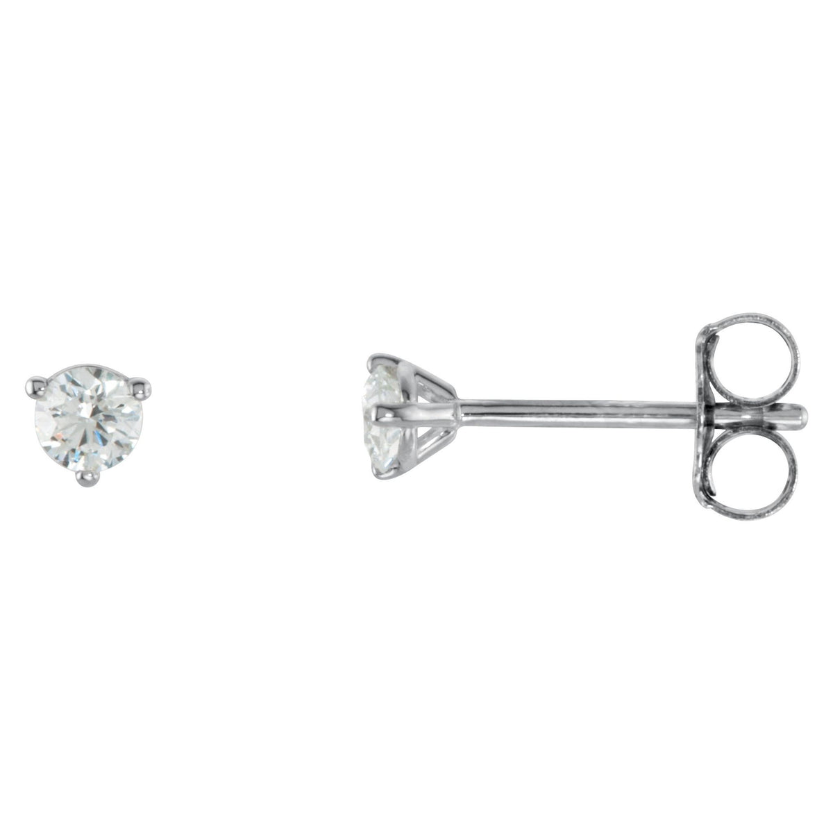 Round Diamond 3-Prong Cocktail-Style Stud Earrings in 14K Gold or Platinum - 14K White Gold