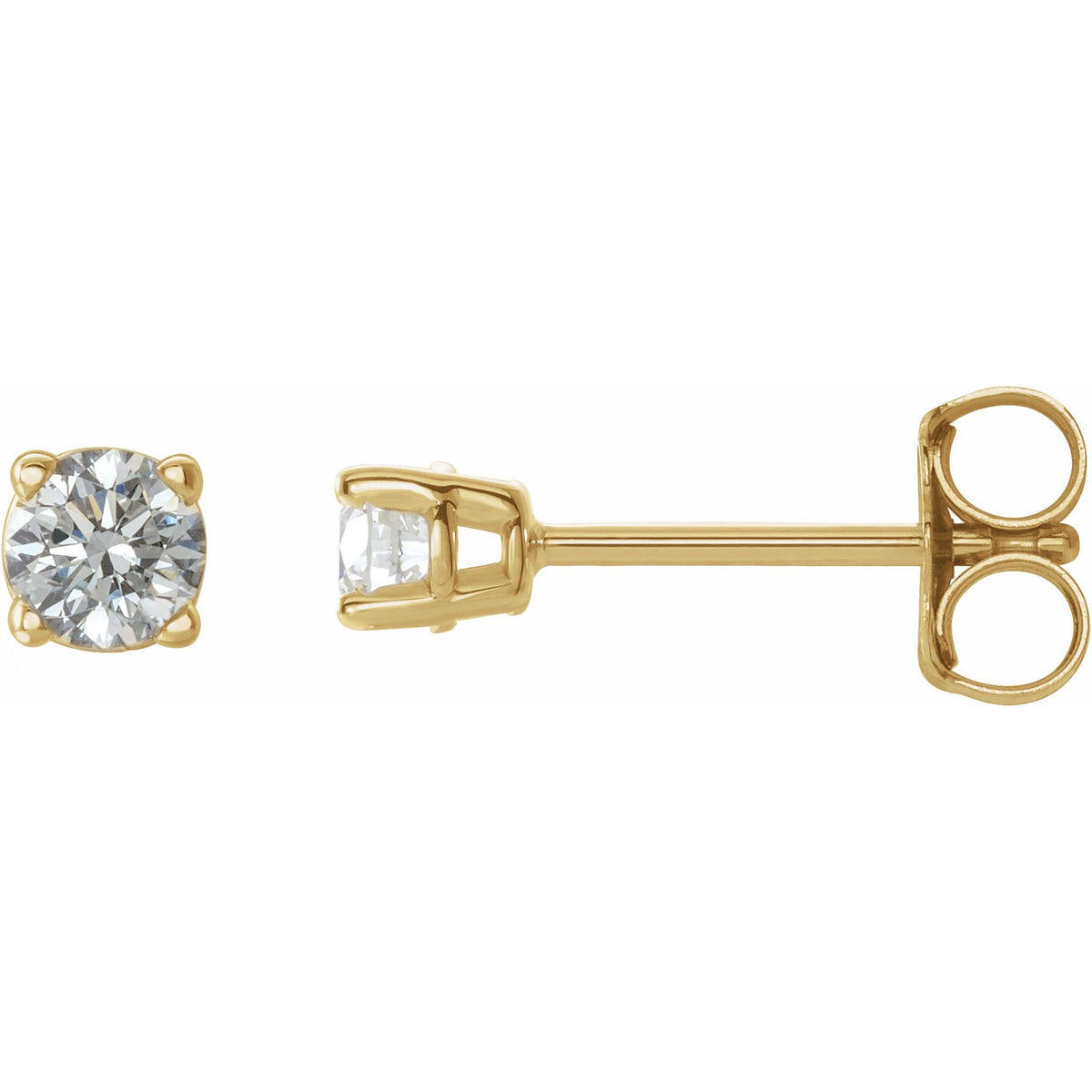 Round Diamond 4-Prong Lightweight Stud Earrings in 14K Gold or Platinum - 14K Yellow Gold