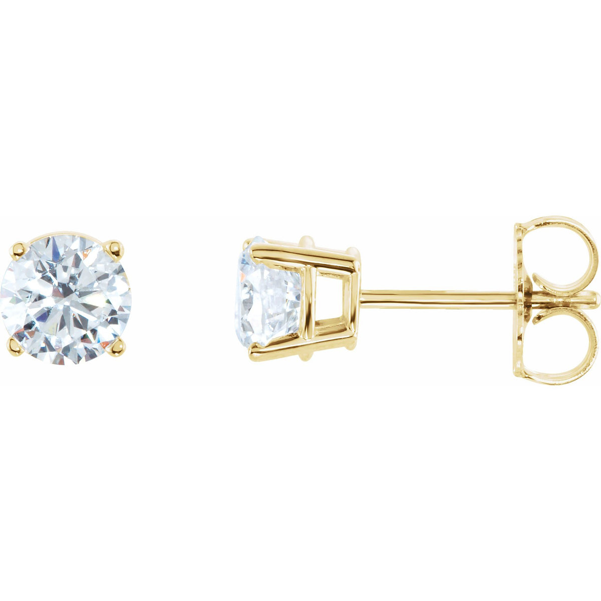 Round Diamond 4-Prong Lightweight Stud Earrings in 14K Gold or Platinum - 14K Yellow Gold
