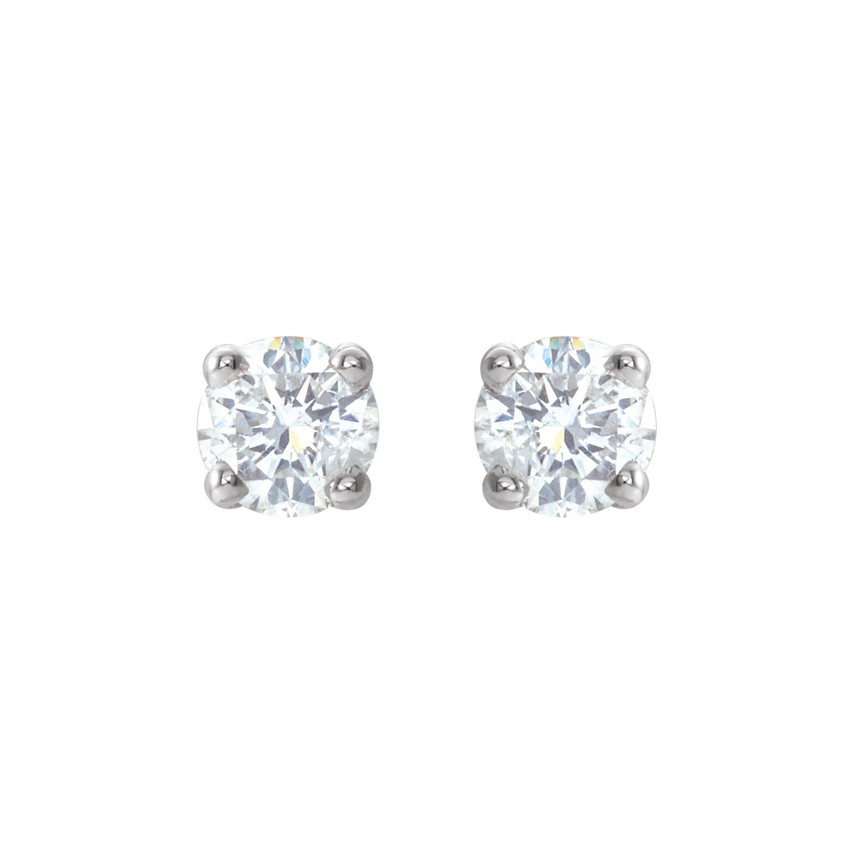 Round Diamond 4-Prong Lightweight Stud Earrings in 14K Gold or Platinum - 14K White Gold