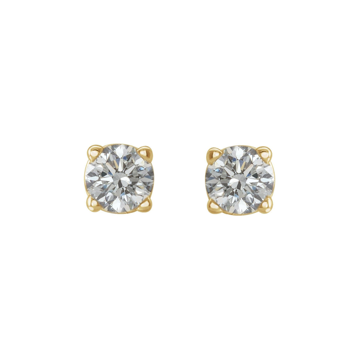 Round Diamond 4-Prong Lightweight Stud Earrings in 14K Gold or Platinum - 14K Yellow Gold