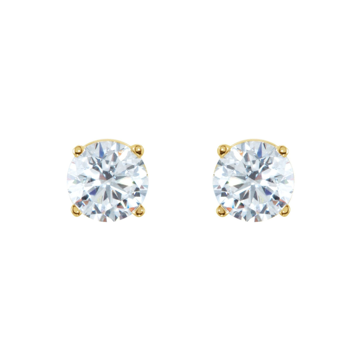 Round Diamond 4-Prong Lightweight Stud Earrings in 14K Gold or Platinum - 14K Yellow Gold