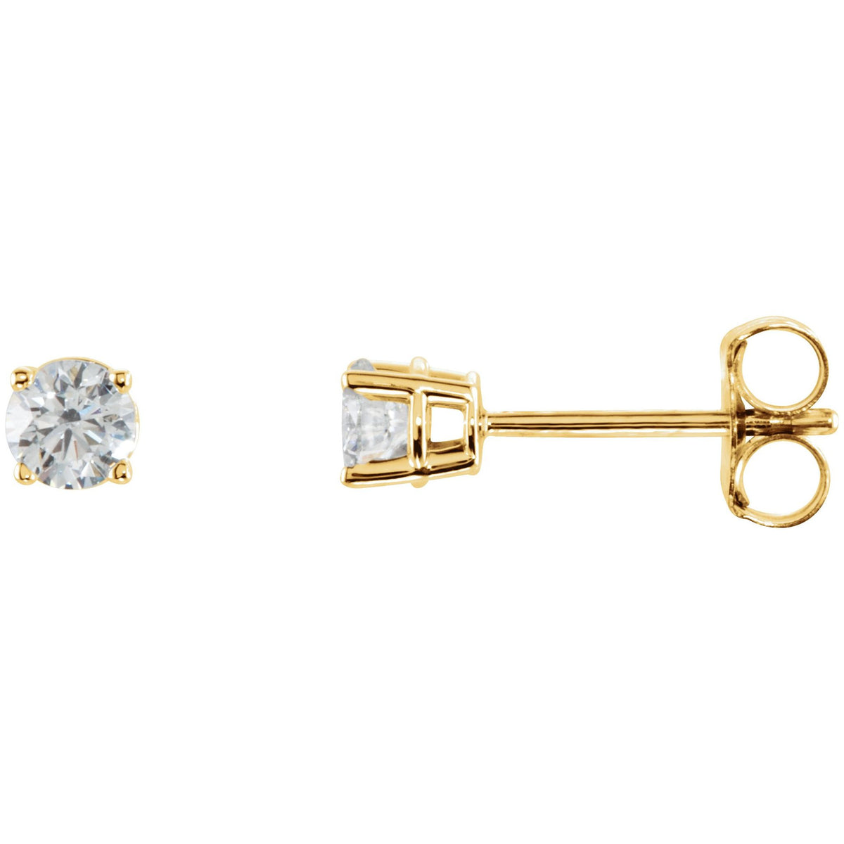 Round Diamond 4-Prong Lightweight Stud Earrings in 14K Gold or Platinum - 14K Yellow Gold