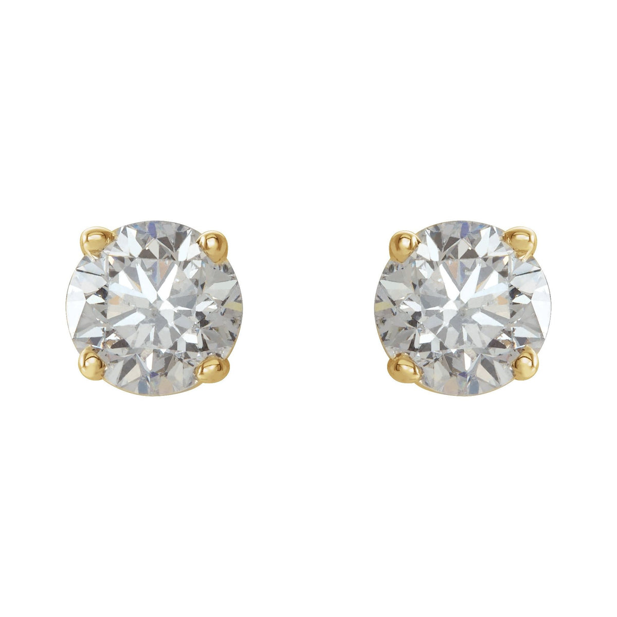 Round Diamond 4-Prong Lightweight Stud Earrings in 14K Gold or Platinum - 14K Yellow Gold