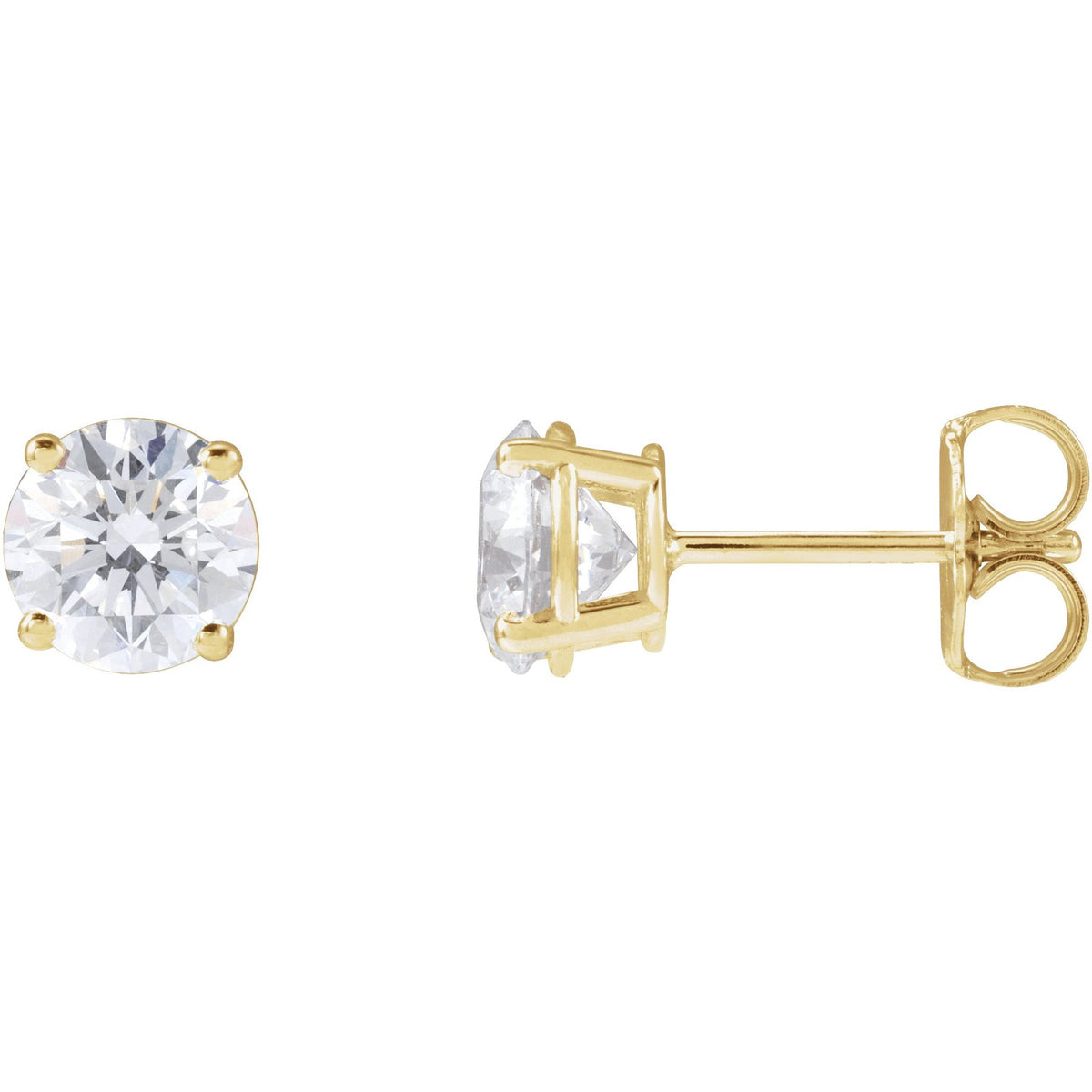 Round Diamond 4-Prong Lightweight Stud Earrings in 14K Gold or Platinum - 14K Yellow Gold