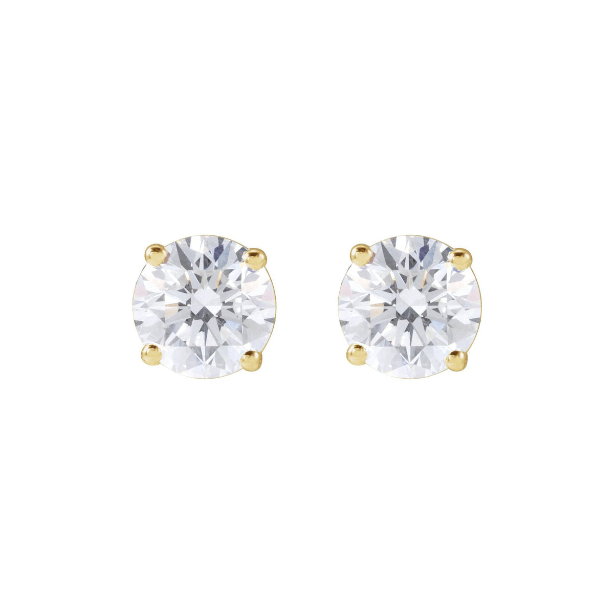 Round Diamond 4-Prong Lightweight Stud Earrings in 14K Gold or Platinum - 14K Yellow Gold