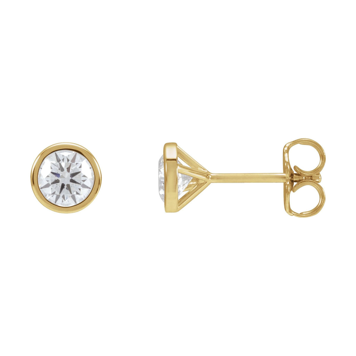 Round Diamond Bezel-Set Cocktail-Style Stud Earrings in 14K Gold - 14K Yellow Gold