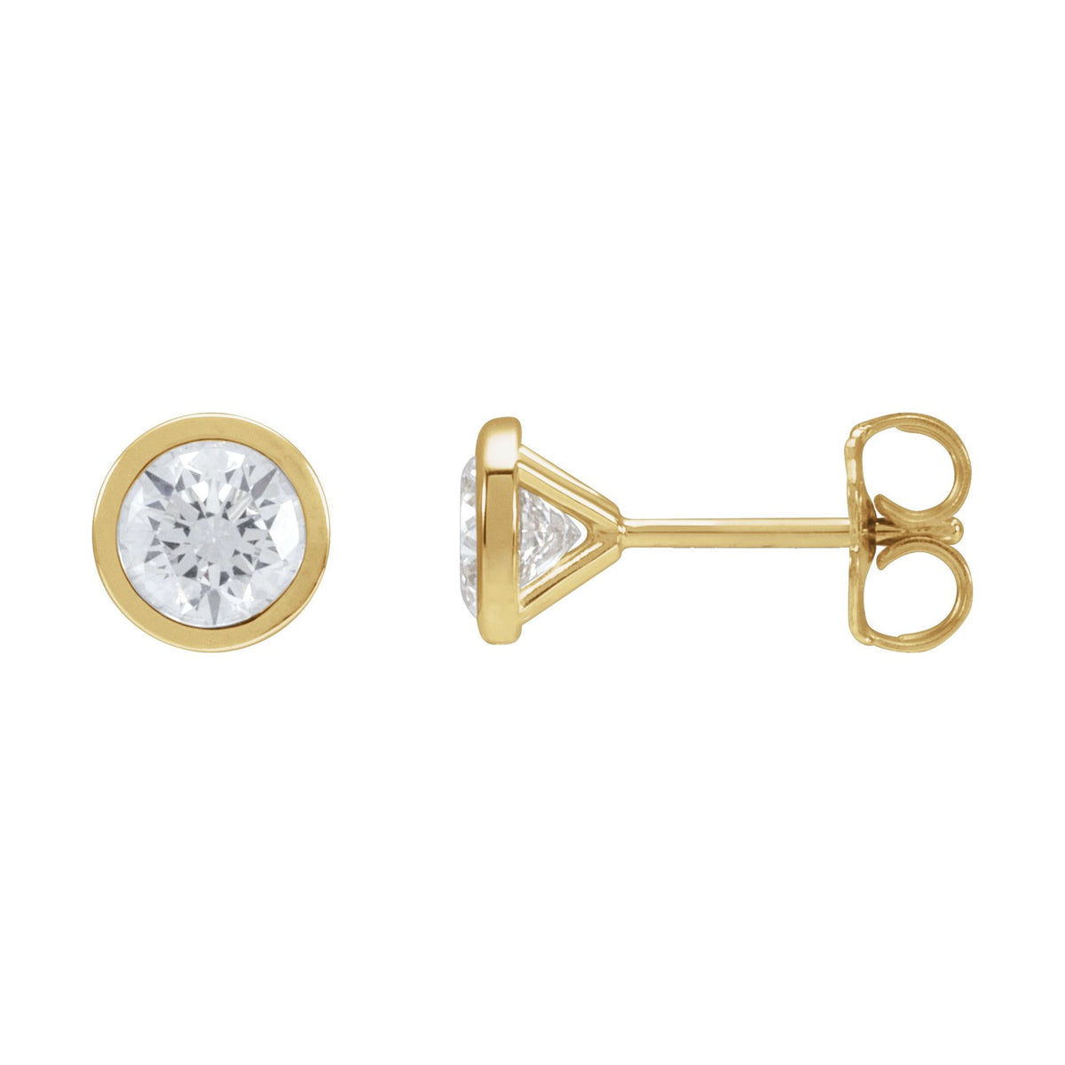 Round Diamond Bezel-Set Cocktail-Style Stud Earrings in 14K Gold - 14K Yellow Gold