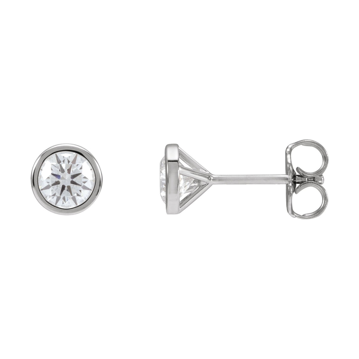 Round Diamond Bezel-Set Cocktail-Style Stud Earrings in 14K Gold - 14K White Gold
