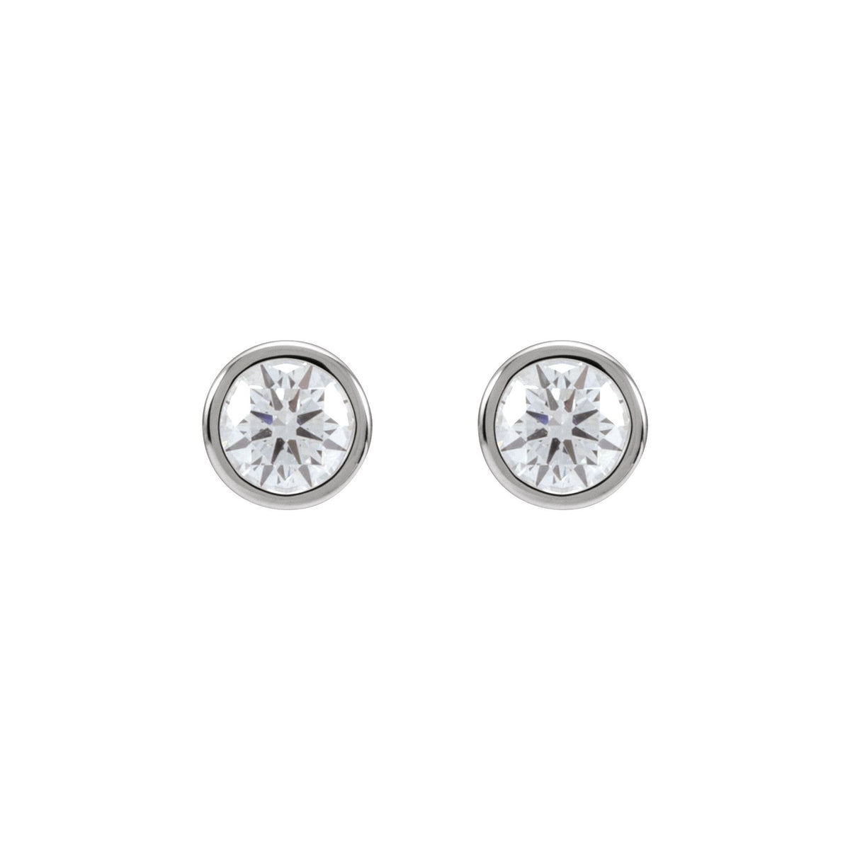 Round Diamond Bezel-Set Cocktail-Style Stud Earrings in 14K Gold - 14K White Gold