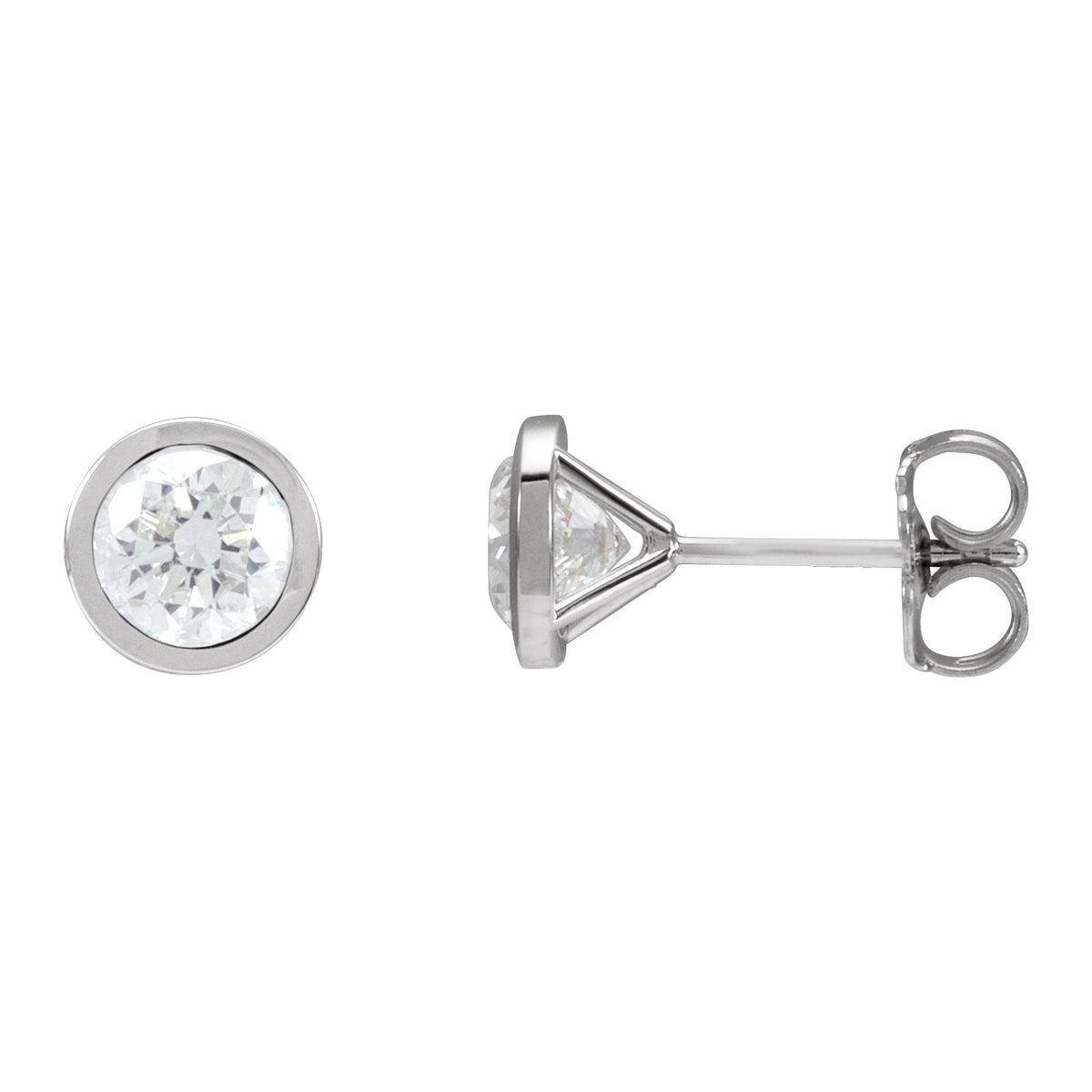 Round Diamond Bezel-Set Cocktail-Style Stud Earrings in 14K Gold - 14K White Gold