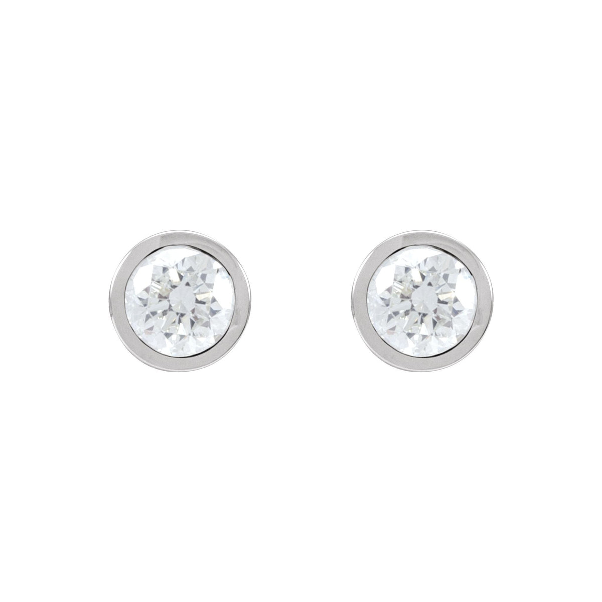 Round Diamond Bezel-Set Cocktail-Style Stud Earrings in 14K Gold - 14K White Gold