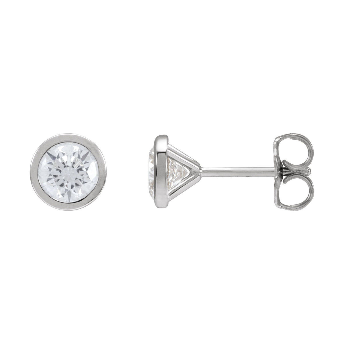 Round Diamond Bezel-Set Cocktail-Style Stud Earrings in 14K Gold - 14K White Gold