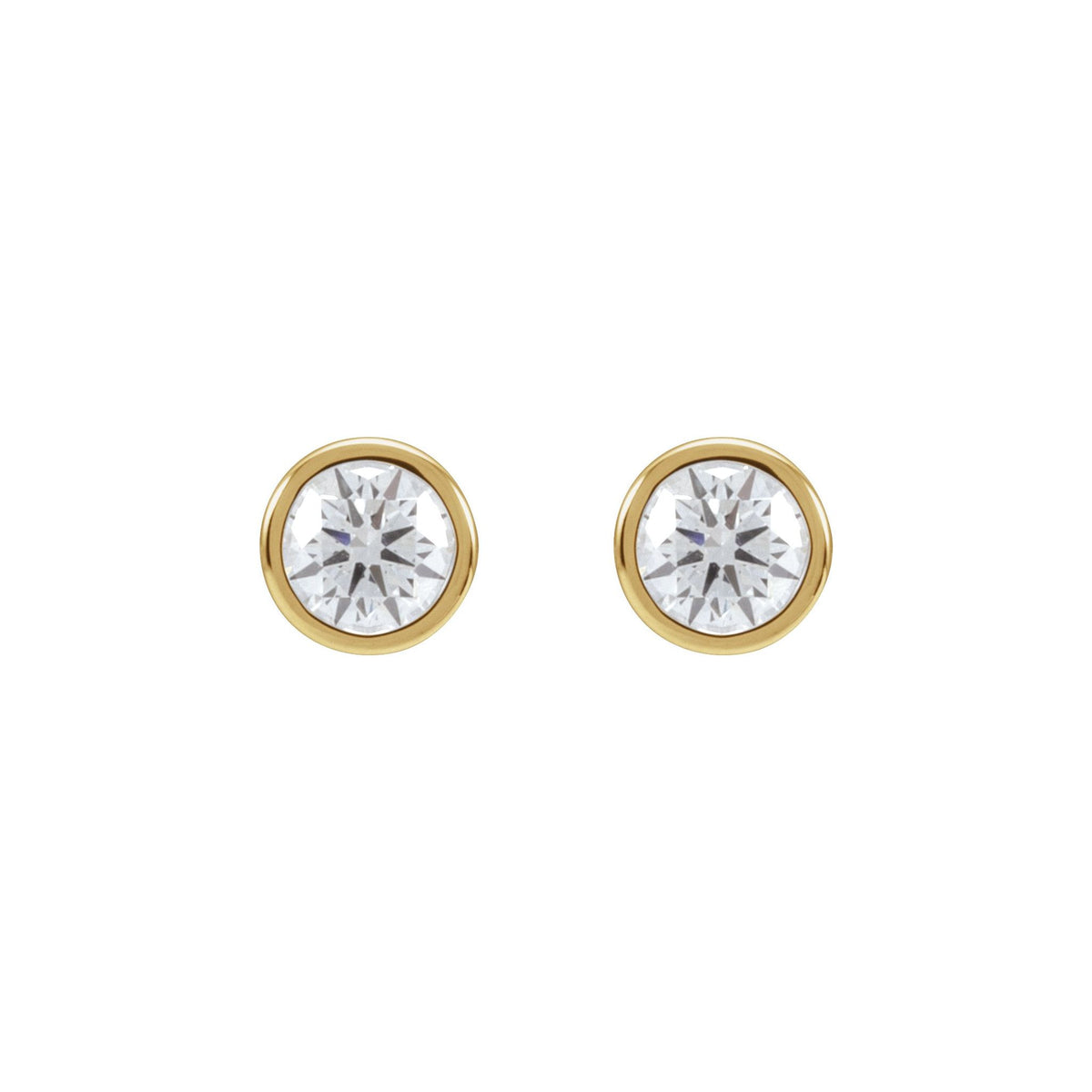Round Diamond Bezel-Set Cocktail-Style Stud Earrings in 14K Gold - 14K Yellow Gold