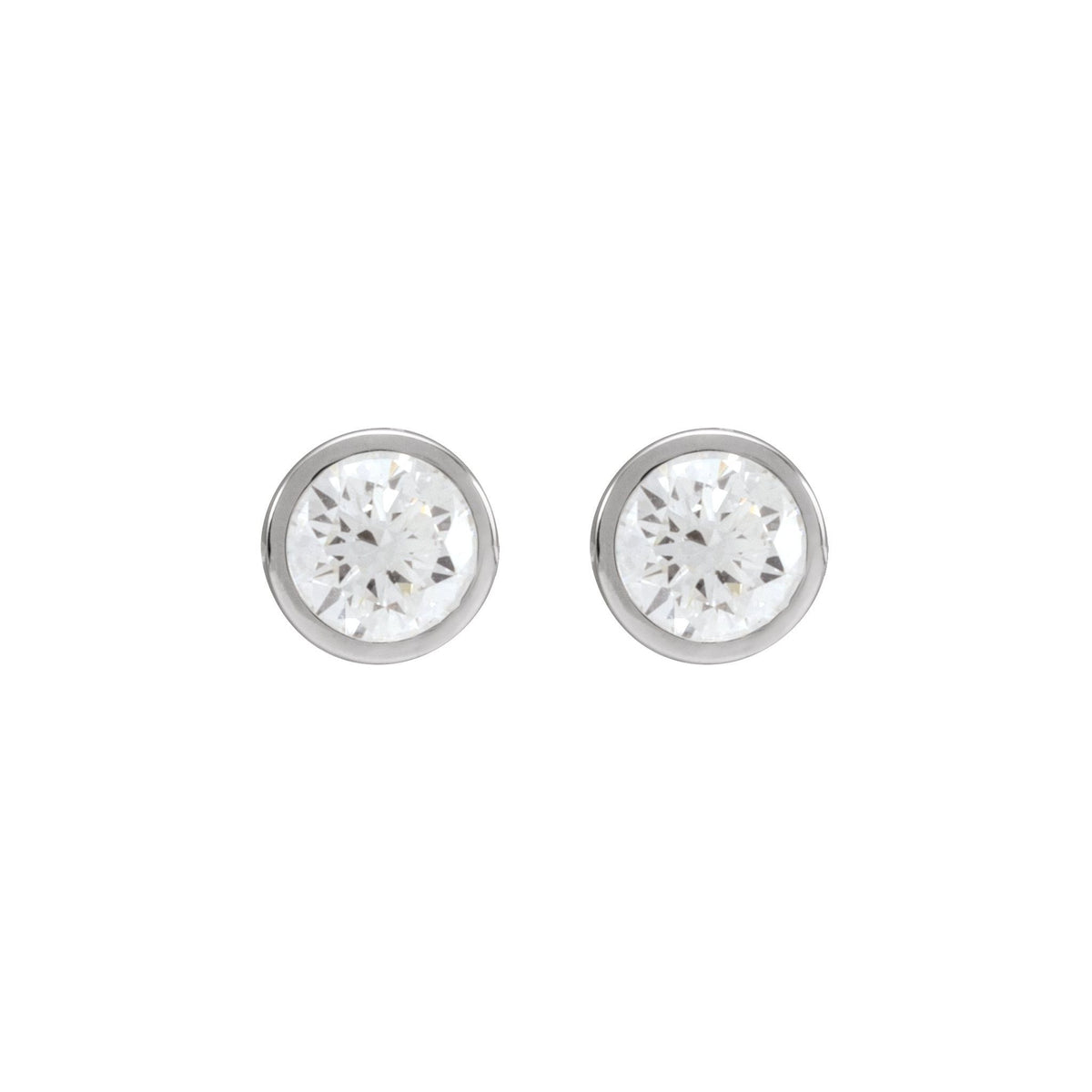 Round Diamond Bezel-Set Cocktail-Style Stud Earrings in 14K Gold - 14K White Gold