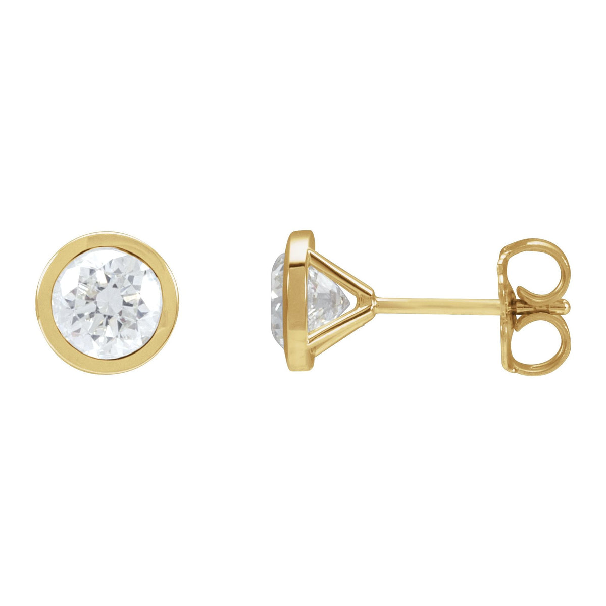 Round Diamond Bezel-Set Cocktail-Style Stud Earrings in 14K Gold - 14K Yellow Gold
