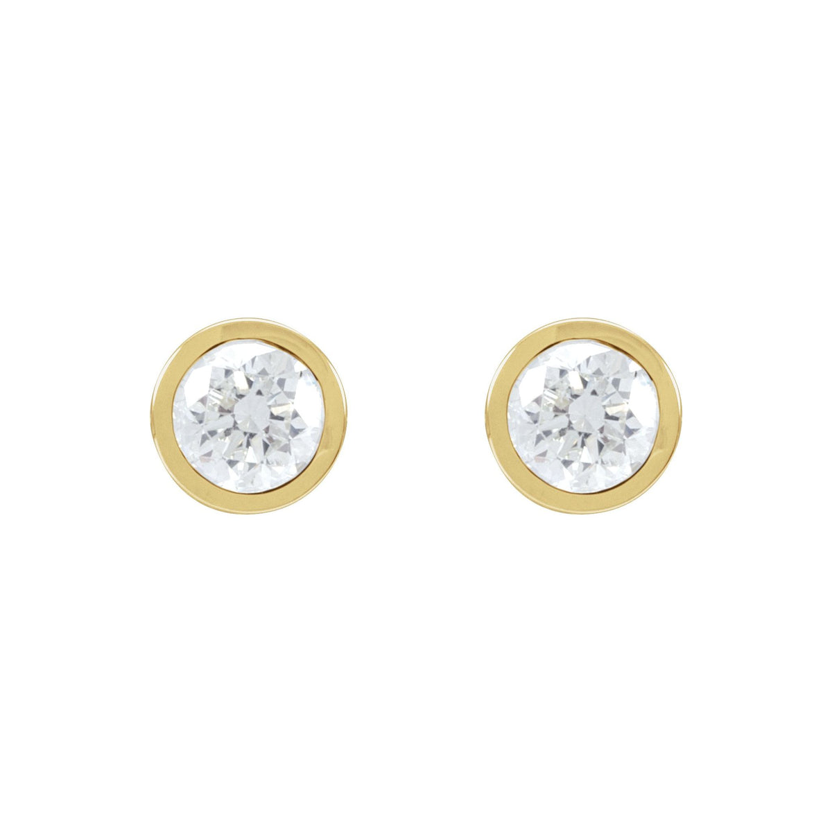 Round Diamond Bezel-Set Cocktail-Style Stud Earrings in 14K Gold - 14K Yellow Gold