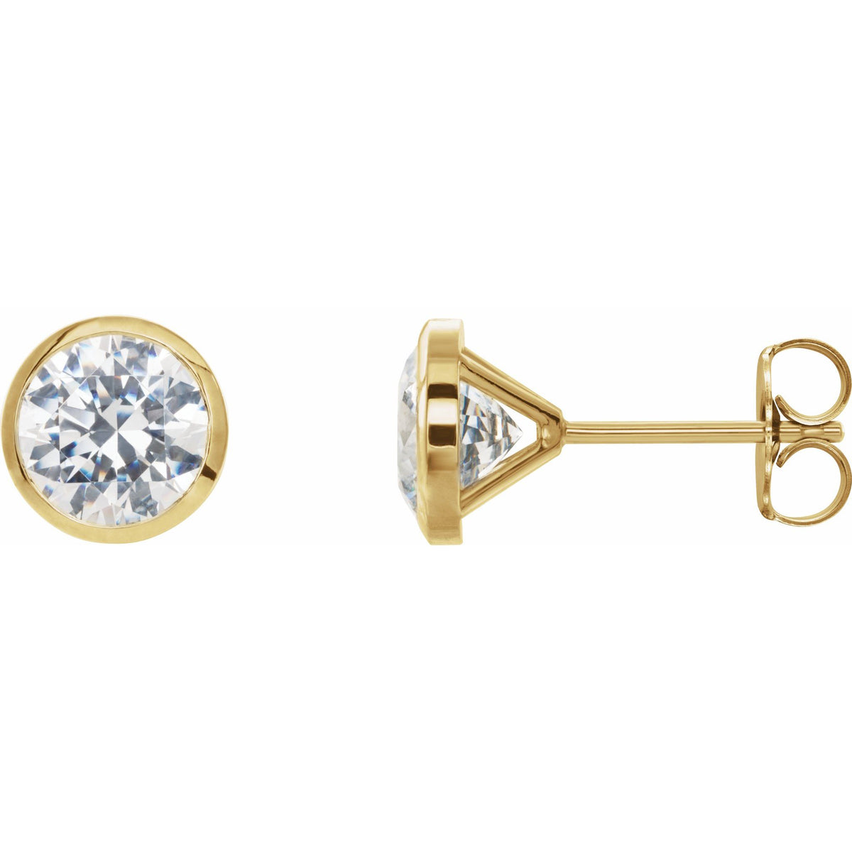 Round Diamond Bezel-Set Cocktail-Style Stud Earrings in 14K Gold - 14K Yellow Gold
