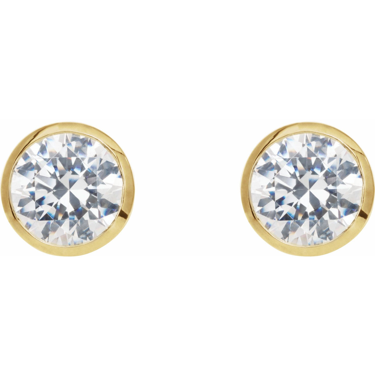 Round Diamond Bezel-Set Cocktail-Style Stud Earrings in 14K Gold - 14K Yellow Gold