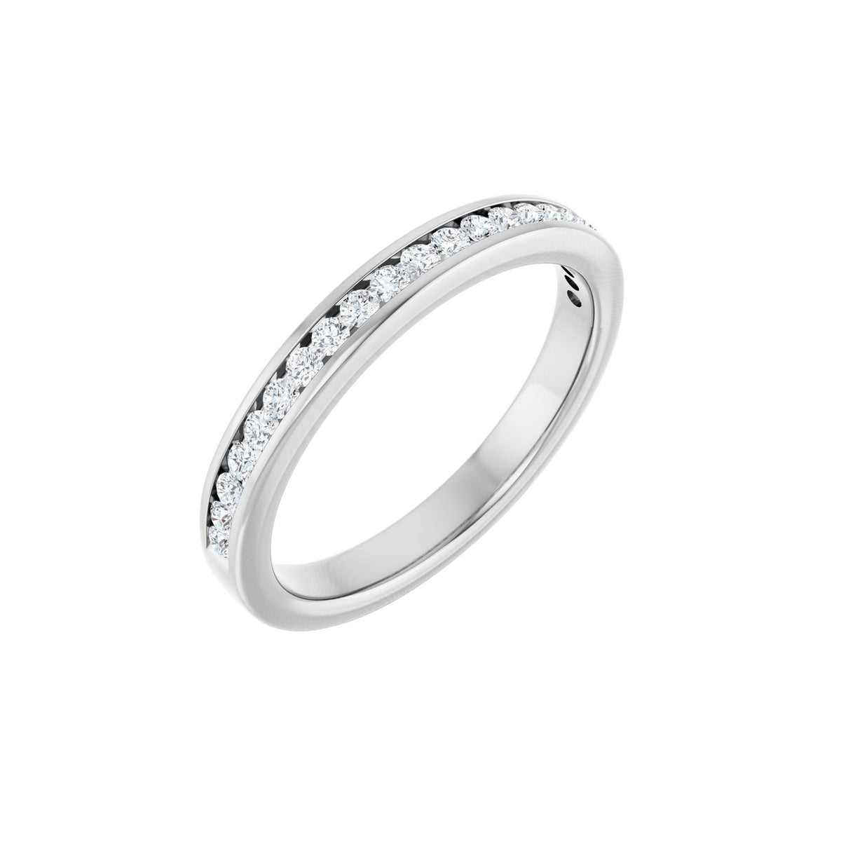 Round Diamond Channel-Set Half Eternity Band in 14K Gold or Platinum - 14K White Gold