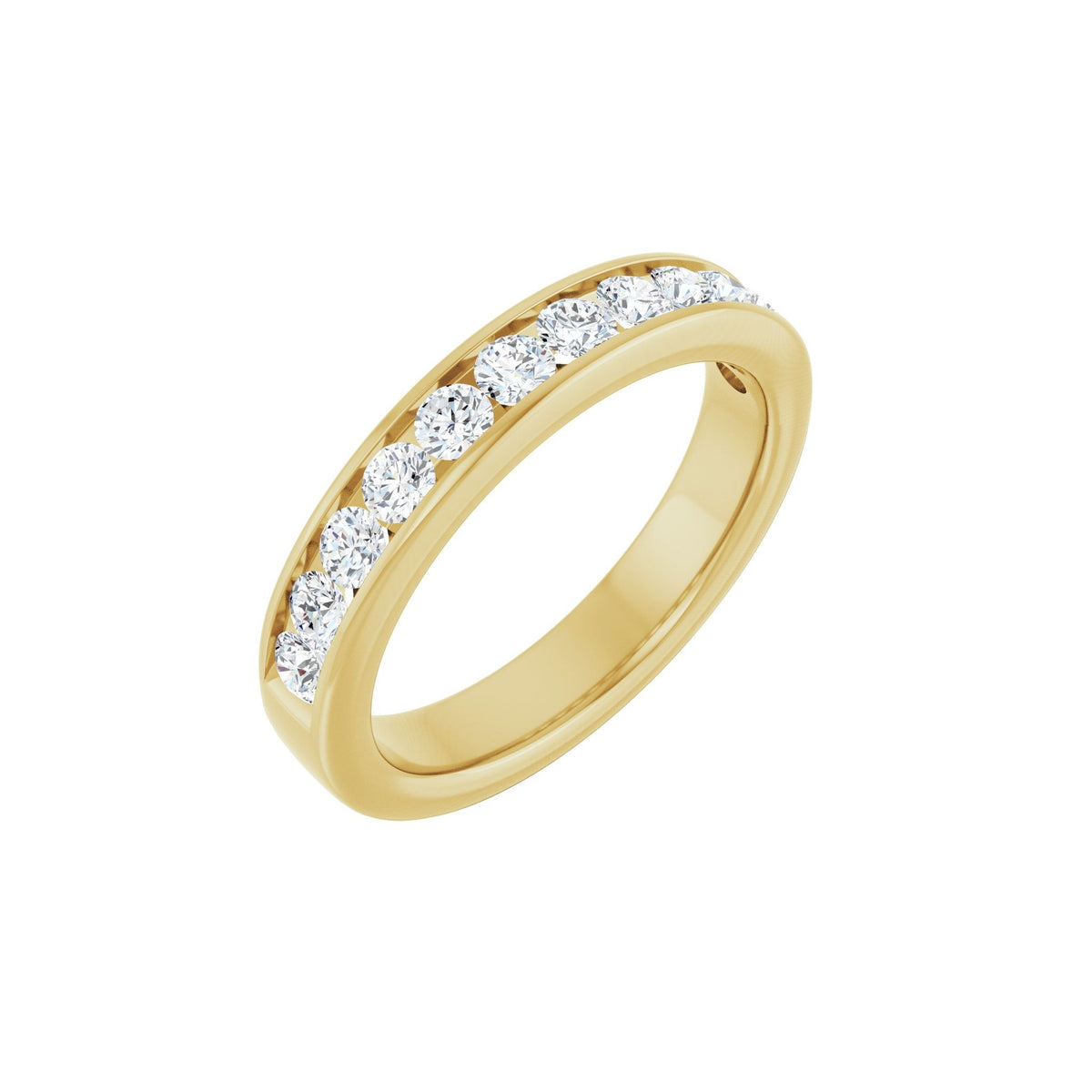 Round Diamond Channel-Set Half Eternity Band in 14K Gold or Platinum - 14K Yellow Gold