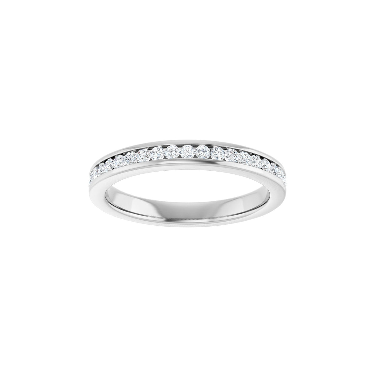 Round Diamond Channel-Set Half Eternity Band in 14K Gold or Platinum - 14K White Gold