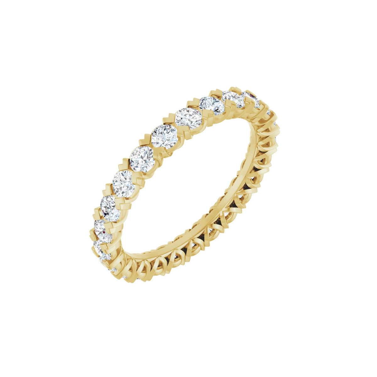 Round Diamond Low Profile V-Prong Eternity Band in 14K Gold - 14K Yellow Gold