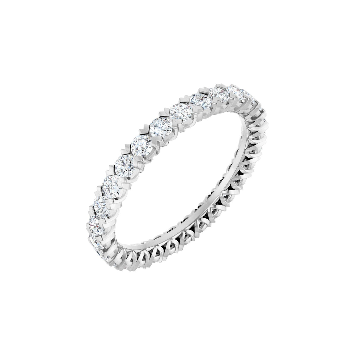 Round Diamond Low Profile V-Prong Eternity Band in 14K Gold - 14K White Gold