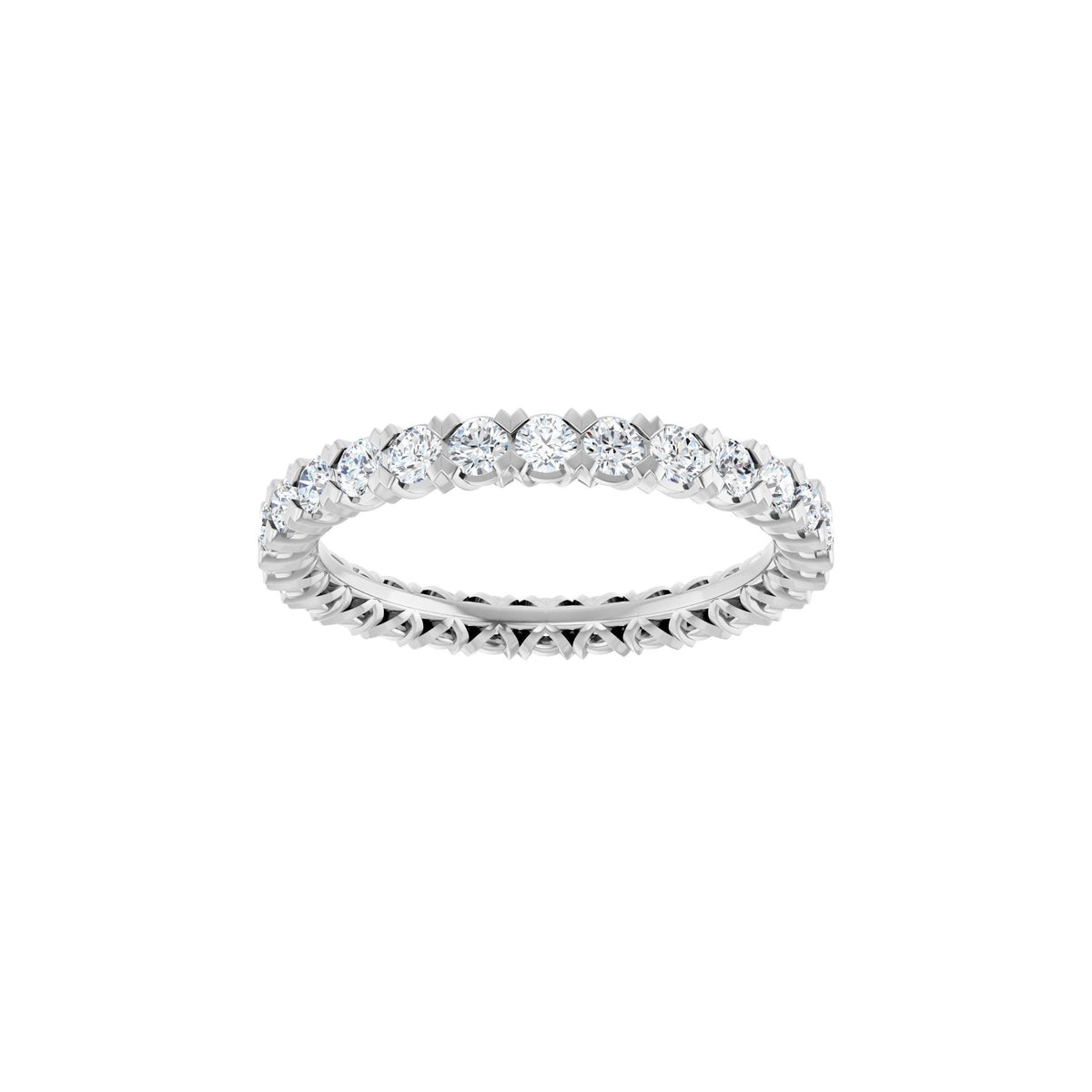 Round Diamond Low Profile V-Prong Eternity Band in 14K Gold - 14K White Gold