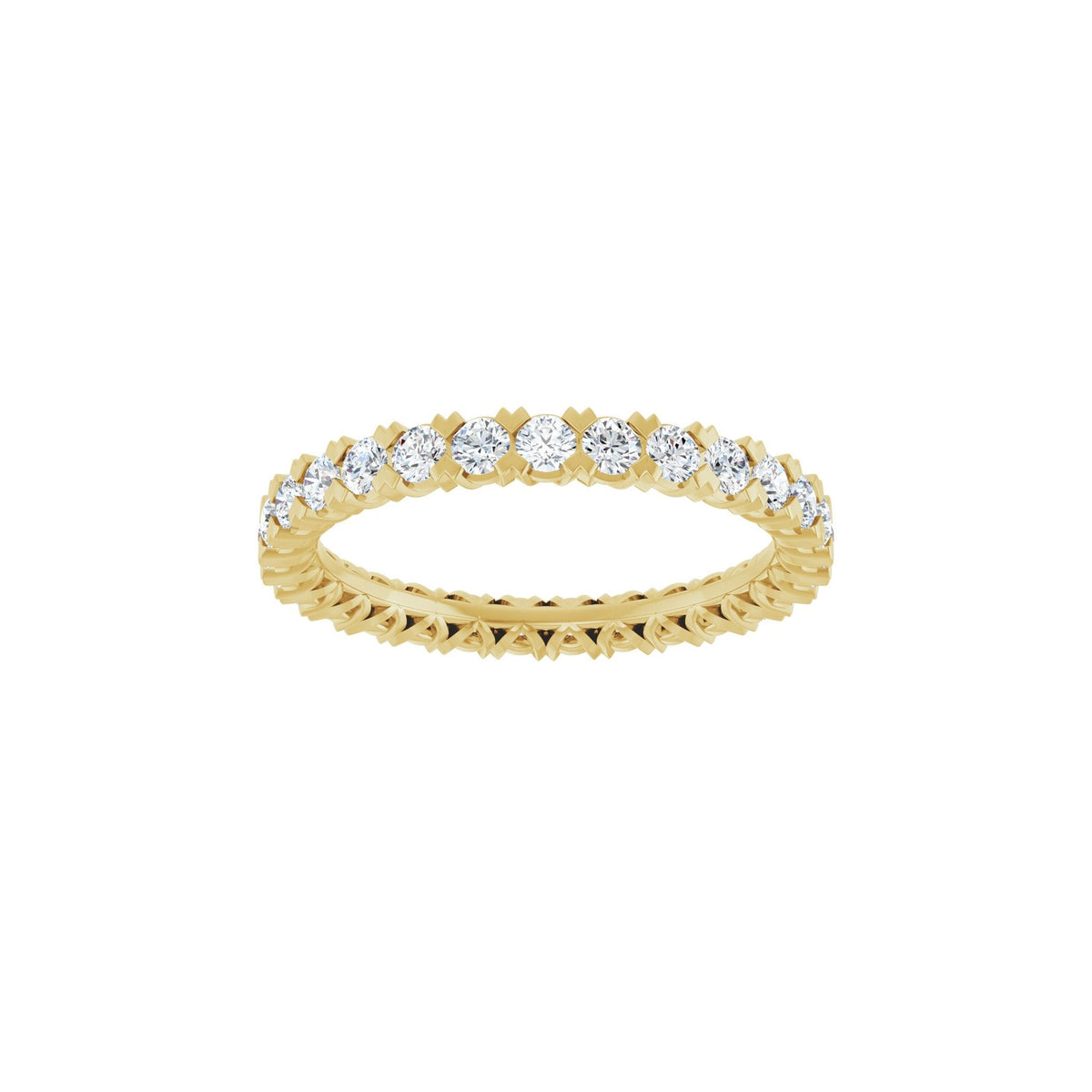 Round Diamond Low Profile V-Prong Eternity Band in 14K Gold - 14K Yellow Gold