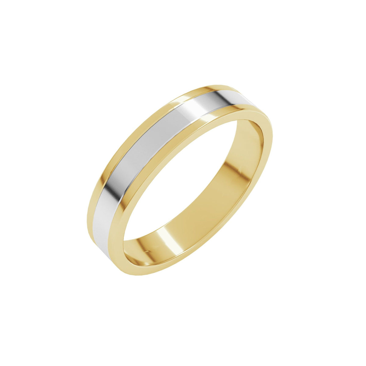 Stepped-Edge Inlay Flat Band in 14K Gold - 14K Two-Tone Gold