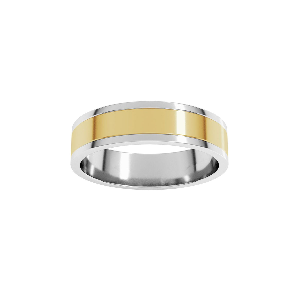 Stepped-Edge Inlay Flat Band in 14K Gold - 14K Two-Tone Gold
