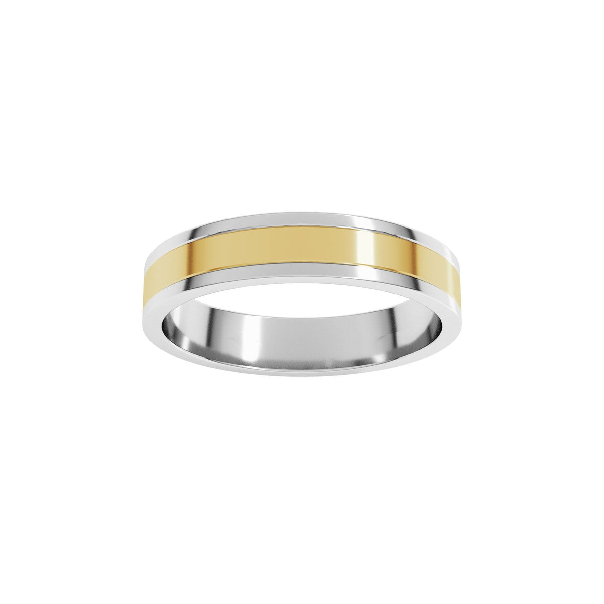 Stepped-Edge Inlay Flat Band in 14K Gold - 14K Two-Tone Gold