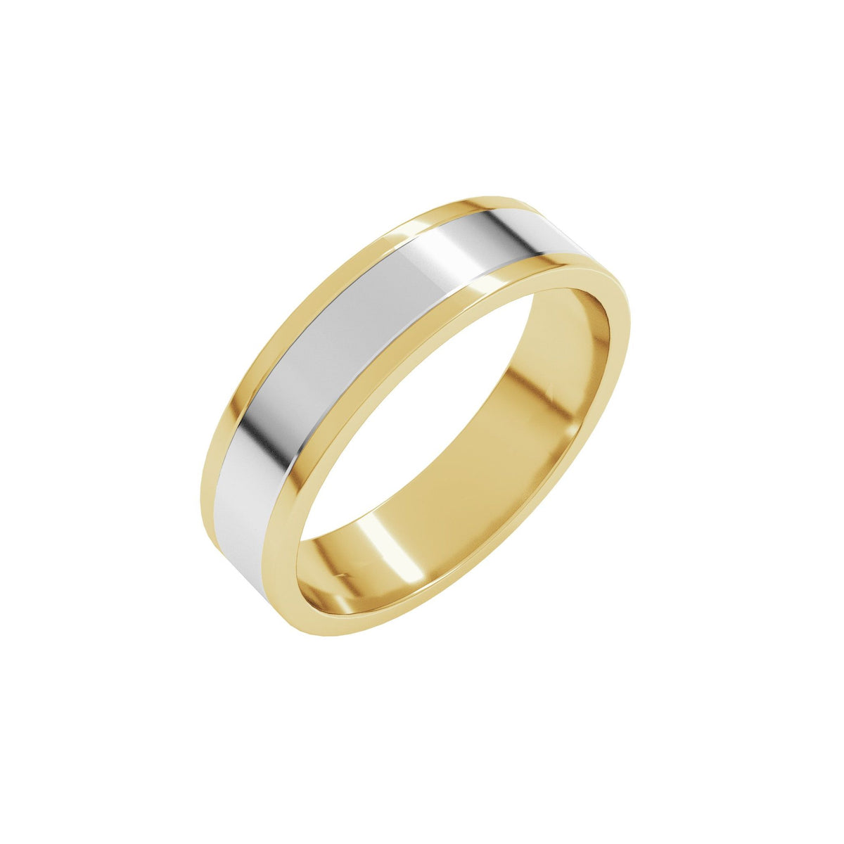 Stepped-Edge Inlay Flat Band in 14K Gold - 14K Two-Tone Gold