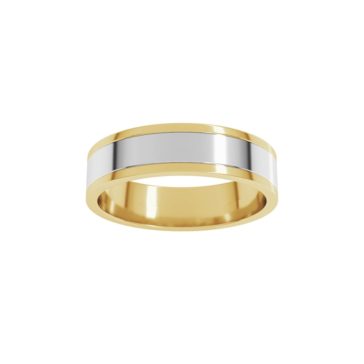 Stepped-Edge Inlay Flat Band in 14K Gold - 14K Two-Tone Gold