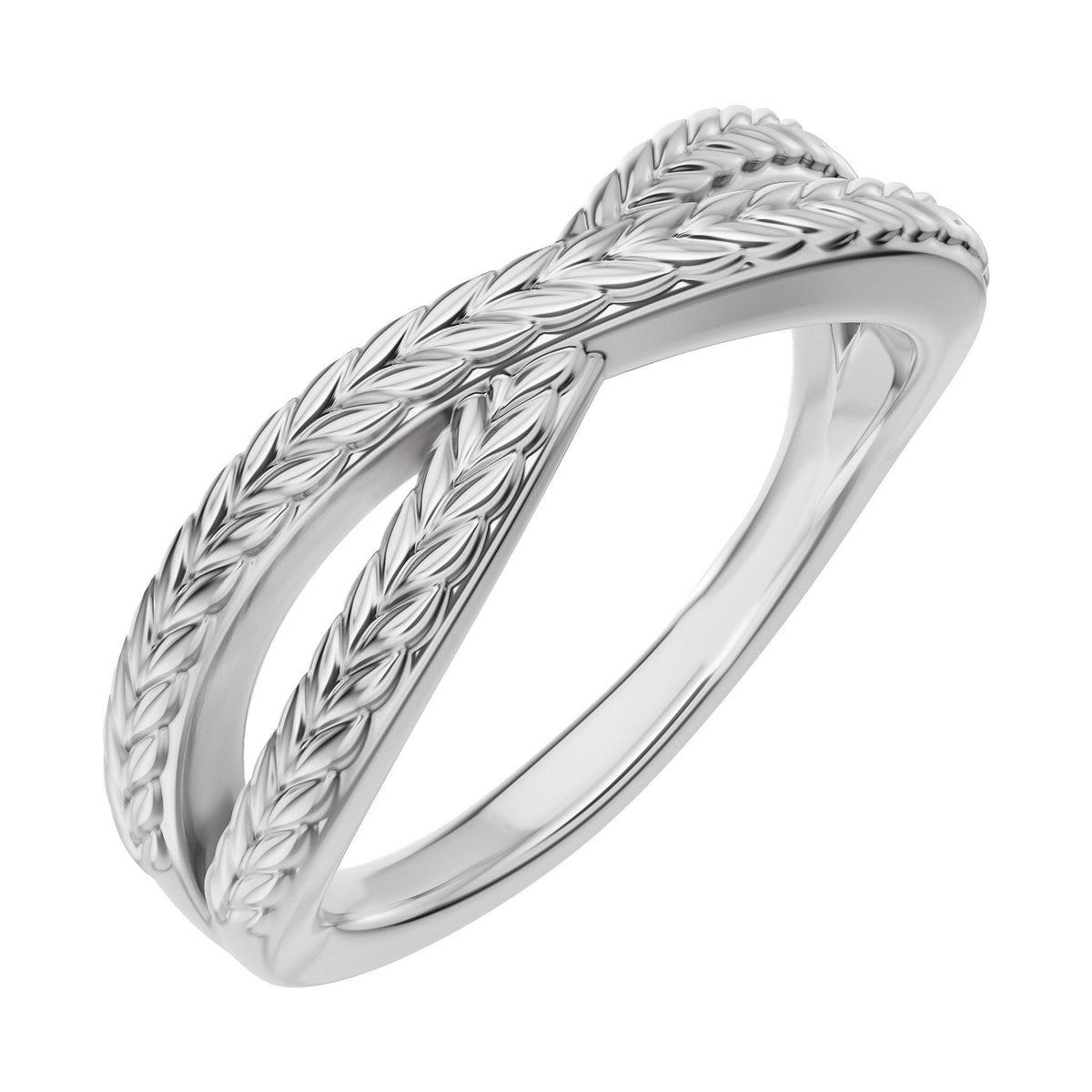 Wheat Criss-Cross Contour Band in 14K Gold - 14K White Gold