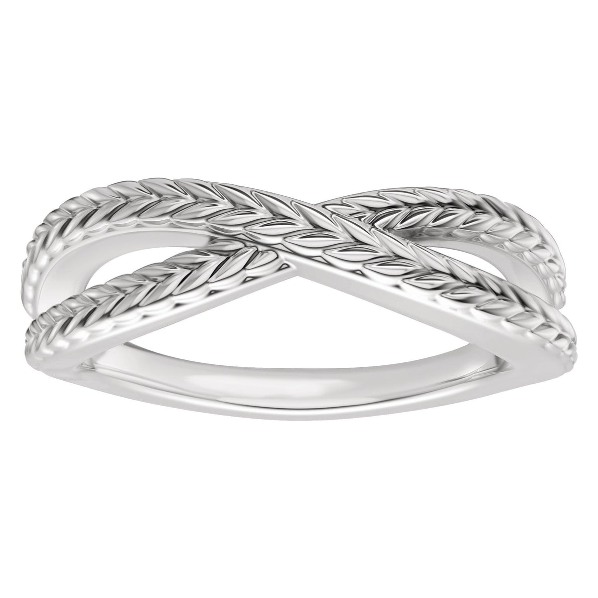 Wheat Criss-Cross Contour Band in 14K Gold - 14K White Gold