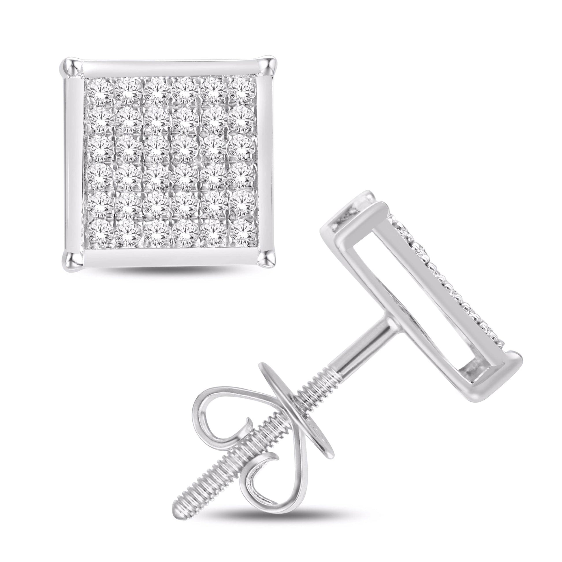 10 Karat White Gold 0.05 Carat Diamond Square Earrings - Picasso Gold & Diamond Jewelry