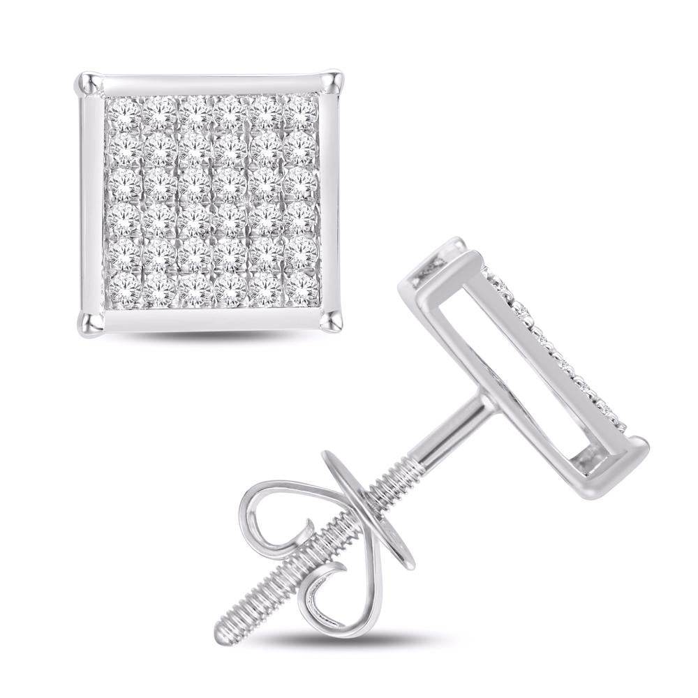 10 Karat White Gold 0.10 Carat Diamond Square Earrings - Picasso Gold & Diamond Jewelry