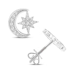 10 Karat White Gold 0.21 Carat Diamond Moon & Star Earrings - Picasso Gold & Diamond Jewelry