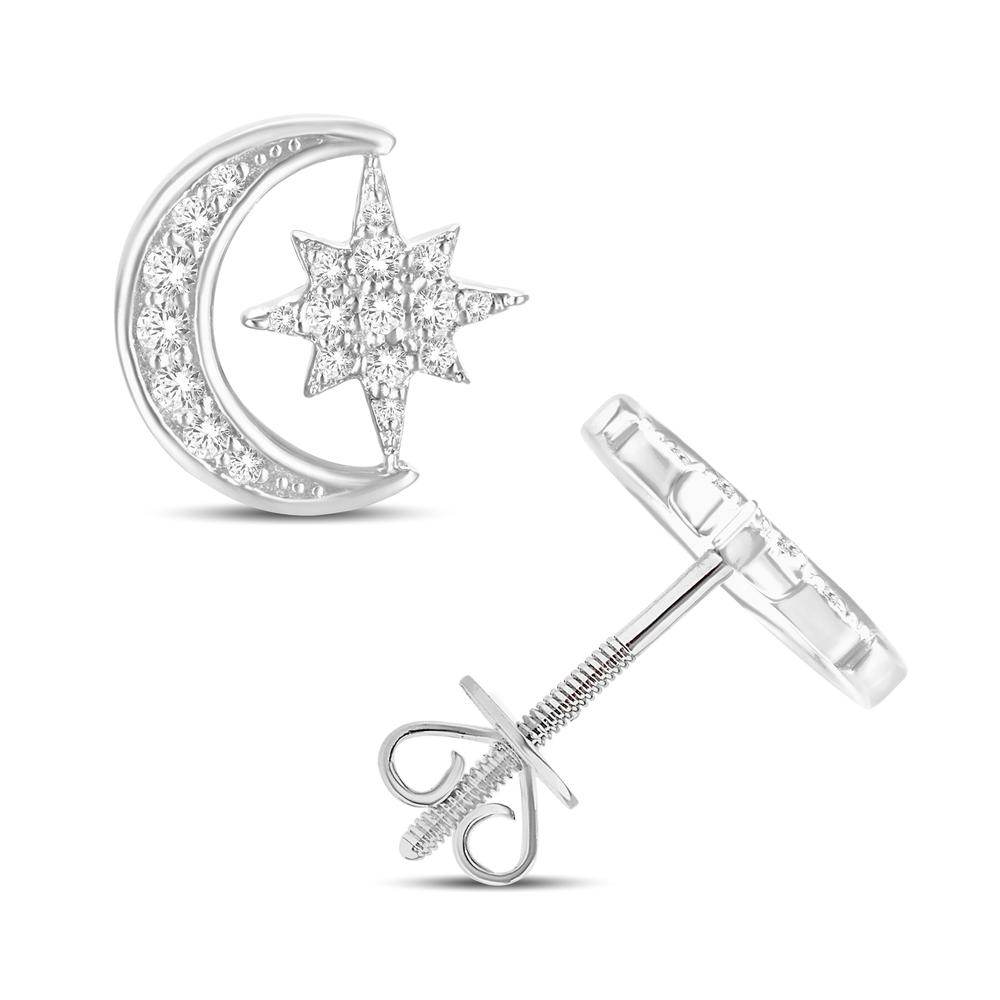 10 Karat White Gold 0.21 Carat Diamond Moon & Star Earrings - Picasso Gold & Diamond Jewelry