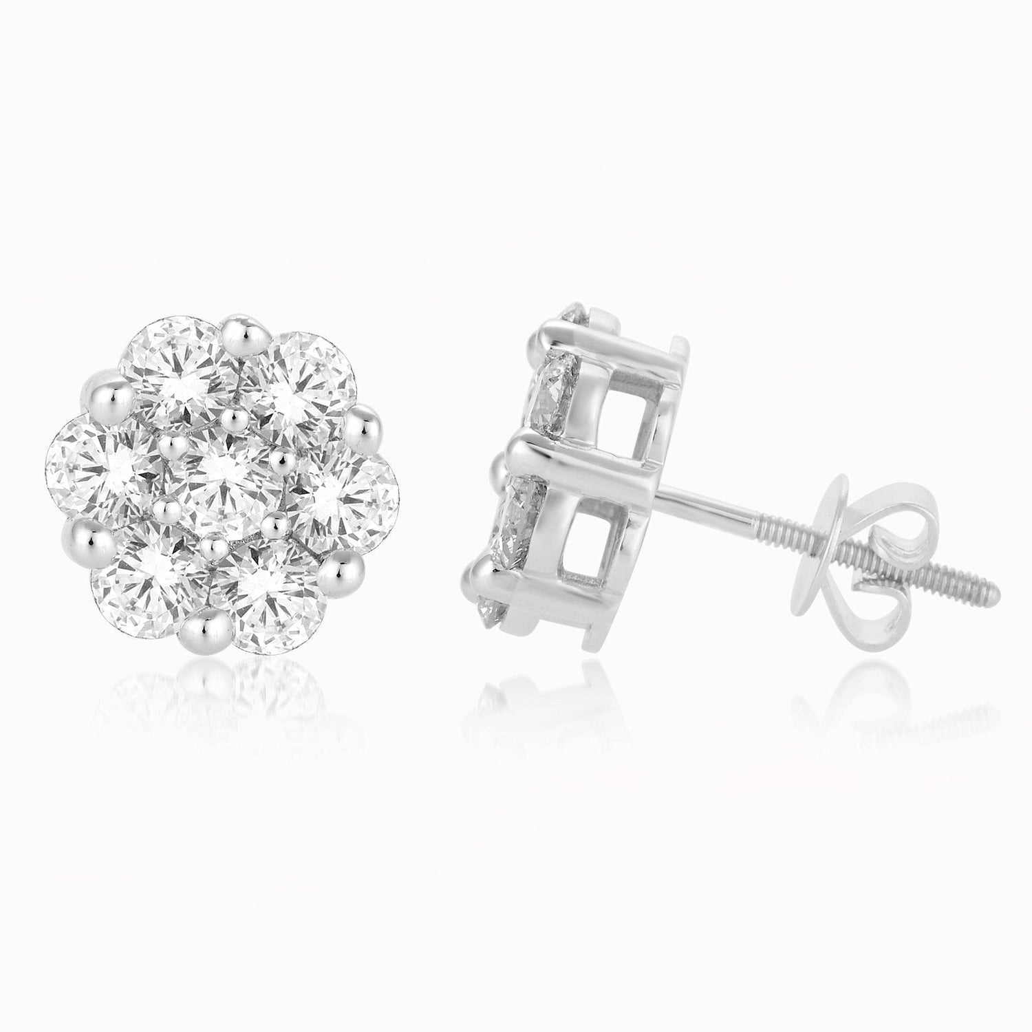 10 Karat White Gold 1.00 Carat Diamond Flower Earrings - Picasso Gold & Diamond Jewelry