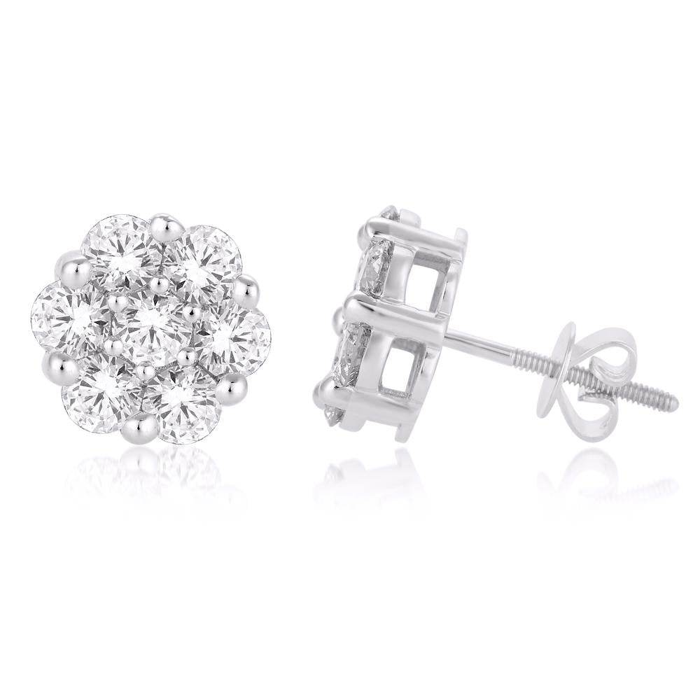 10 Karat White Gold 2.00 Carat Diamond Flower Earrings - Picasso Gold & Diamond Jewelry