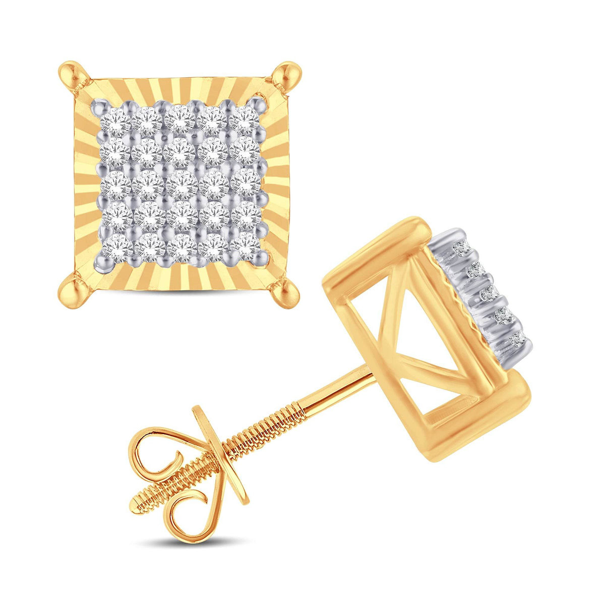 10 Karat Yellow Gold 0.20 Carat Diamond Square Earrings - Picasso Gold & Diamond Jewelry